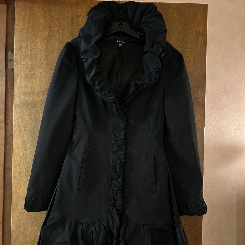 Bebe Satin Ruching Details Trim Trench Coat, Size M - Picture 11 of 16